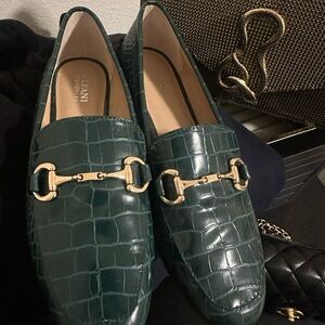 Green Croc-Embossed Loafers